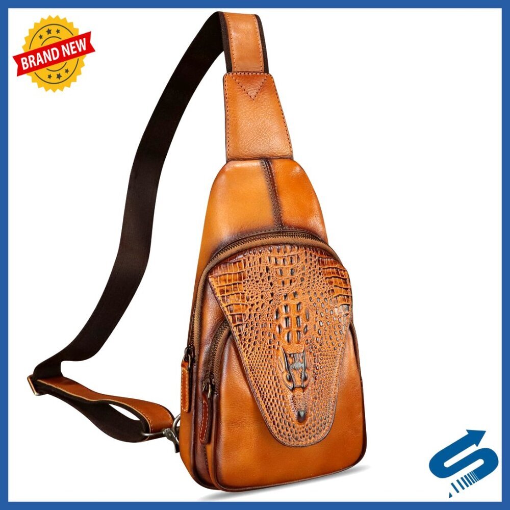 Genuine Leather Sling Backpack Crossbody Chest Purse Daypack Handmade